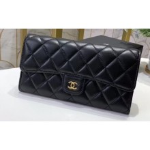 Chanel Classic Long Flap Wallet 30077 Lambskin Black/Gold