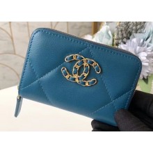 Chanel 19 Leather Zipped Coin Purse AP0949 Dark Turquoise 2020