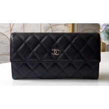Chanel Classic Long Flap Wallet 31502 Grained Calfskin Black