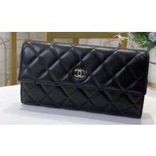 Chanel Classic Long Flap Wallet 31502 Lambskin Black