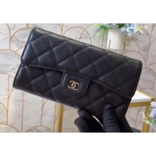Chanel Classic Long Flap Wallet A31506 Grained Calfskin Black