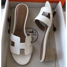 Hermes Heel 5cm Oasis Slipper Sandals in Patent Calfskin White
