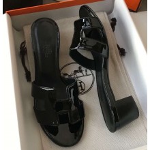 Hermes Heel 5cm Oasis Slipper Sandals in Patent Calfskin Black