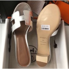 Hermes Heel 5cm Oasis Slipper Sandals in Metallic Leather Silver
