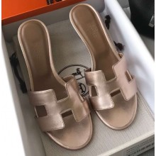 Hermes Heel 5cm Oasis Slipper Sandals in Metallic Leather Pink Gold