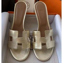 Hermes Heel 5cm Oasis Slipper Sandals in Metallic Leather Gold
