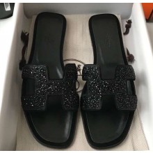 Hermes Oran Flat Slipper Sandals Crystal 02