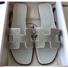 Hermes Oran Flat Slipper Sandals Crystal 05