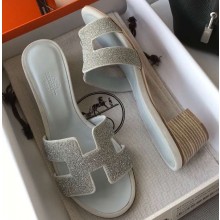 Hermes Heel 5cm Oasis Slipper Sandals Crystal 06