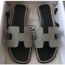 Hermes Oran Flat Slipper Sandals Crystal 06