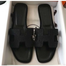 Hermes Oran Flat Slipper Sandals Crystal 08