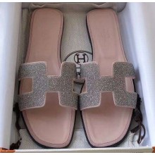 Hermes Oran Flat Slipper Sandals Crystal 09
