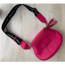 Balenciaga Logo Crossbody Bag with Canvas Strap Fuchsia