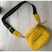 Balenciaga Logo Crossbody Bag with Canvas Strap Yellow