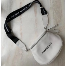 Balenciaga Logo Crossbody Bag with Canvas Strap White