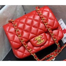 Chanel Original Quality Mini Classic Flap Bag 1115 in Sheepskin Red with Gold Hardware