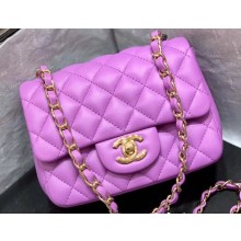 Chanel Original Quality Mini Classic Flap Bag 1115 in Sheepskin Mauve with Gold Hardware