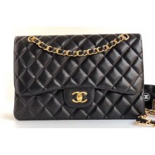 Chanel Grained Caviar Leather Jumbo Classic Flap Bag A1113 Black with Gold Hardware