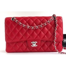 Chanel Grained Caviar Leather Medium Classic Flap Bag A1112 Red