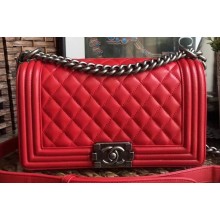 Chanel Lambskin Boy Flap Medium Bag Red/Silver
