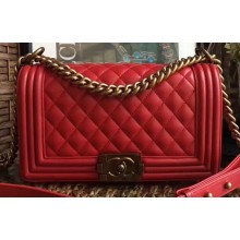 Chanel Lambskin Boy Flap Medium Bag Red/Gold