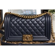 Chanel Lambskin Boy Flap Medium Bag Navy Blue/Gold