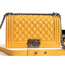 Chanel Lambskin Boy Flap Medium Bag Yellow/Silver