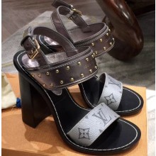 Louis Vuitton Heel 10cm Monogram Studded Nomad Sandals Silver 2020