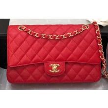 Chanel Caviar Leather Medium Classic Flap Bag A1112 Red with Gold/Silver Hardware