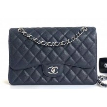 Chanel Caviar Leather Jumbo Classic Flap Bag A1113 Navy Blue
