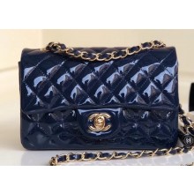 Chanel Patent Leather Small Classic Flap Bag A1116 Navy Blue/Gold