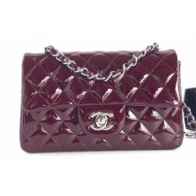 Chanel Patent Leather Small Classic Flap Bag A1116 Burgundy/Silver
