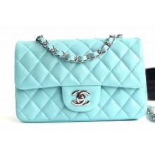 Chanel Lambskin Small Classic Flap Bag A1116 Tiffany Blue/Silver