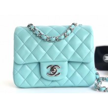 Chanel Lambskin Mini Classic Flap Bag A1115 Tiffany Blue/Silver
