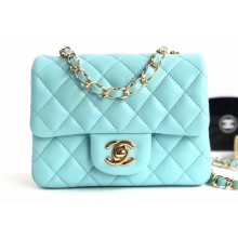 Chanel Lambskin Mini Classic Flap Bag A1115 Tiffany Blue/Gold