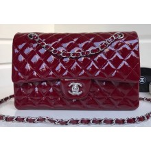 Chanel Patent Leather Medium Classic Flap Bag A1112 Burgundy/Silver
