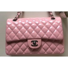 Chanel Patent Leather Medium Classic Flap Bag A1112 Pink