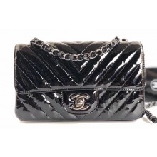 Chanel Patent Leather Small Classic Flap Bag A1116 Chevron Black
