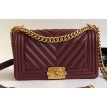 Chanel Caviar Leather Chevron Boy Flap Medium Bag Burgundy/Gold