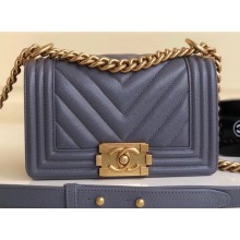 Chanel Caviar Leather Chevron Boy Flap Small Bag Gray/Gold