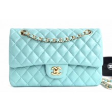 Chanel Grained Caviar Leather Medium Classic Flap Bag A1112 Tiffany Blue with Gold Hardware
