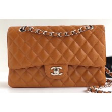 Chanel Grained Caviar Leather Medium Classic Flap Bag A1112 Caramel with Silver Hardware