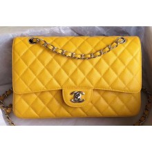 Chanel Grained Caviar Leather Medium Classic Flap Bag A1112 Yellow