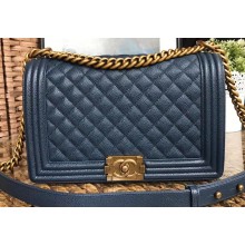 Chanel Caviar Leather Boy Flap New Medium Bag Navy Blue/Gold