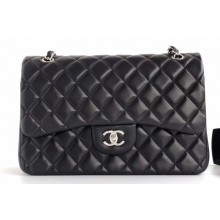 Chanel Lambskin Jumbo Classic Flap Bag A1113 Black/Silver