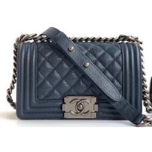 Chanel Caviar Leather Boy Flap Small Bag Navy Blue/Silver