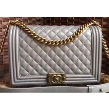 Chanel Lambskin Boy Flap New Medium Bag Gray/Gold