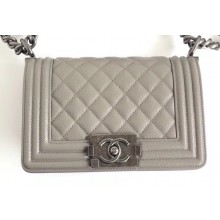 Chanel Caviar Leather Boy Flap Small Bag Pale Gray/Silver