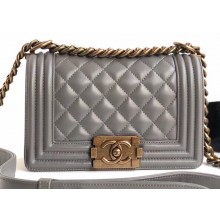 Chanel Lambskin Boy Flap Small Bag Gray/Gold