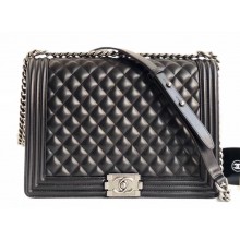Chanel Lambskin Boy Flap Large Bag Black/Silver